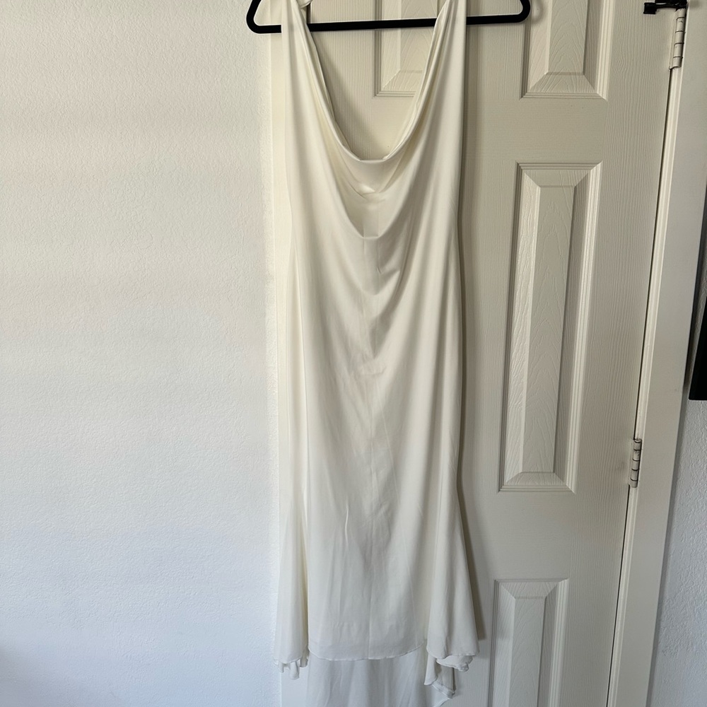 Oh Polly Cream High Low Slip Dress with Cowl Neck